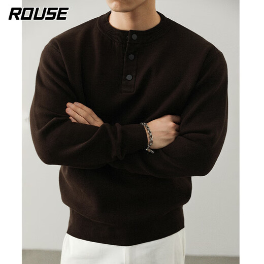 Lords Sweater Men's American Henley Collar Cotton Knitted Sweater Men's Autumn and Winter Retro Round Neck Casual Warm Bottoming Shirt Men Black M Recommended 100-115Jin Jin equals 0.5 kg
