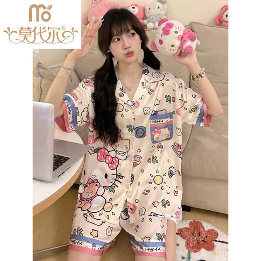 莫代尔睡衣女款夏季仿丝.稠薄款学生可爱甜美卡通冰丝短袖家居服夏天套 #YX-9214 M [75-98]斤