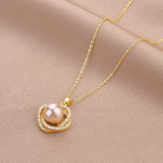 Pearl necklace micro-studded with diamonds bird's nest natural fresh water light luxury niche design pendant lock picture color