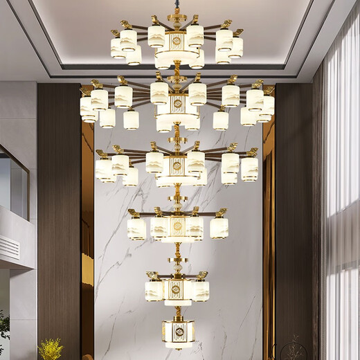 Alle kupfer neuen chinesischen Stil Massivholz Kronleuchter fühlen Wohnzimmer Lampe Esszimmer Selbstgebautes Haus Duplex Gebäude große Kronleuchter 2024 neues Modell Y9902-2+1 Esshängeglaslampe Abdeckung