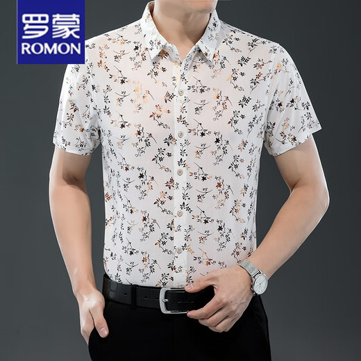 罗蒙（ROMON）25夏季新款男装短袖衬衫薄款衬衣时尚潮流休闲爸爸装上衣 9898金色 XL 175