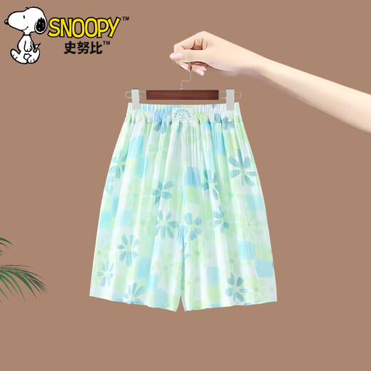 Snoopy Girls Summer Set 2025 New Medium Large Children Thin Doll Collar Summer Kids Fashionable Wide Leg Pants Two-Piece Set Green 105 Recommended Height 91-105cm