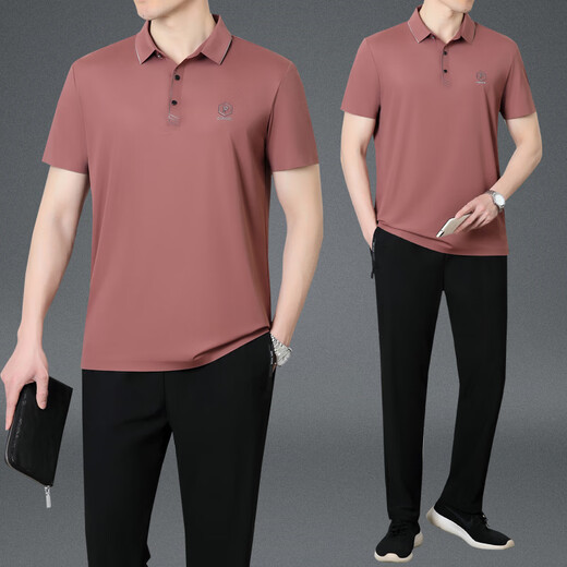 花花公子（PLAYBOY）爸爸夏装运动服套装新款男士短袖T恤中老年冰丝衣服父亲节短袖男 墨绿(单上衣)XTD9855 L (建议100-120斤)