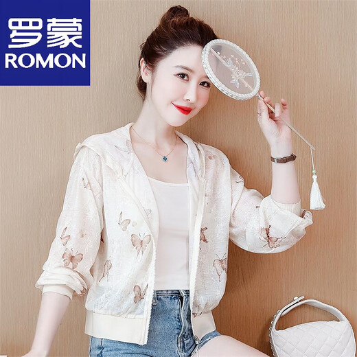 
ROMON Chinese style breathable short sun protection clothes for women 2025 summer new small hooded thin thin coat sun protection clothes light green L (recommended 100-110Jin [Jin equals 0.5 kg])