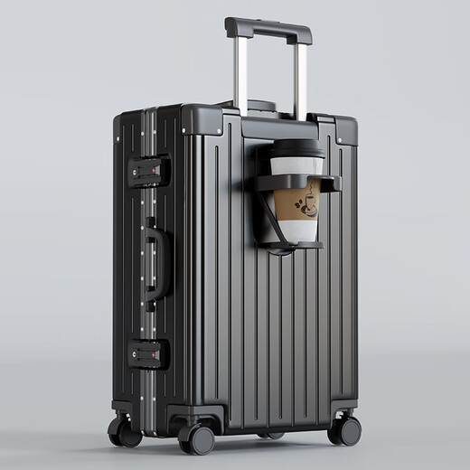 Fandia aluminum frame suitcase men's 26-inch trolley case large size aircraft suitcase aviation password box women's leather suitcase gray