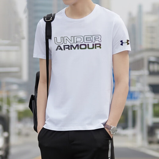 Under Armour UA new sports summer solid color ins round neck T-shirt short-sleeved men and women half-sleeved casual loose fashionable breathable Korean version 11980T-shirt white 5XL