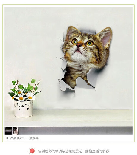 家居墙壁装饰贴画破墙3D小猫咪马桶贴随意贴立体效果贴纸14109 14109