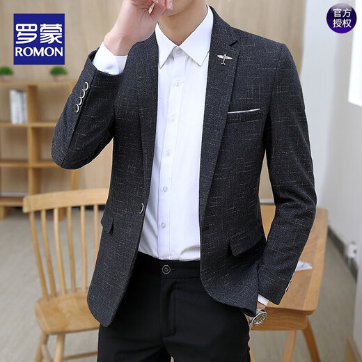 ROMON Small Suit Men's Autumn and Winter Korean Slim Jacket High Quality Casual Suit Top Handsome and Trendy Spring and Autumn Dark Pattern 1817 Navy (Two Buttons) 3XL Suitable for 146-155 Jin Jin equals 0.5 kg