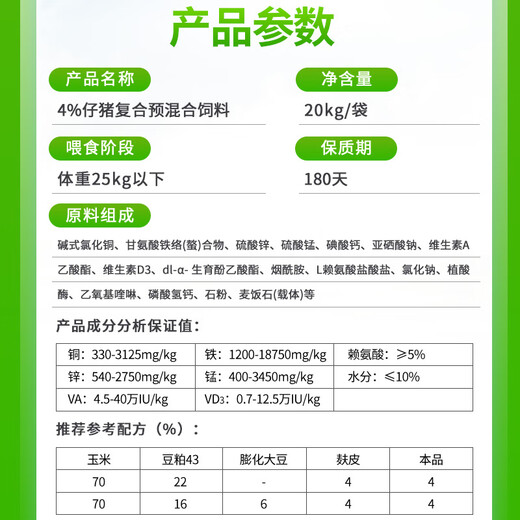 Changxiao New Hope Liuhe Changxiao 4% Piglet Suckling Pig Compound Premixed Feed for Medium and Large Pigs Intestinal Health Pulled Framework 4% Piglet Premix (20kg)