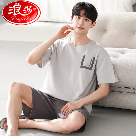 浪莎（LangSha）睡衣男款男士夏季棉绸短袖2025新款夏天青少年恬淡家居服套装夏款 YSX:9720深色格子裤 棉绸套 头短 L 【不起球/不褪色】