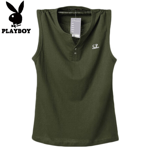 Playboy Henry Collar Pure Cotton Thin Summer V-Neck Vest Men's Broad Shoulders Plus Fat Extra Large Loose Shoulder Sweatshirt Fat Man Sleeveless T-Shirt Navy V 4XL Recommended 205-225Jin Jin is equal to 0.5 kg