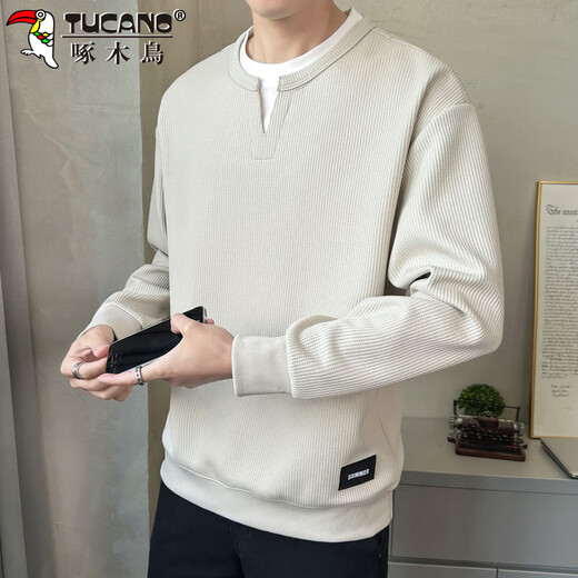 Woodpecker (TUCANO) sweatshirt men's autumn and winter loose round neck fake two-piece long-sleeved T-shirt men's bottoming shirt clothes jacket apricot XL