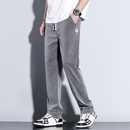 Fat donglai dl pantalon décontracté pour hommes 2024 Nouvelle marque de mode Pantalon masculin lâche Tennis à jambe large pantalon masculin de style Summer Men's Summer HJ1048 Black + HJ1048 Bleu clair M [Taille 28]