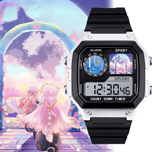 Sky Light Escape Characters Anime Customized Watch Two-dimensional Smart Small Square Electronic Watch Men and Women's Model Students [Fashion Silver-Electronic Watch] z3883 Light Escape Super Value Gift Pack (Extra Long Battery + Gift Box Packaging)