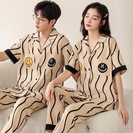 OLOEY卡通动漫情侣纯棉睡衣女夏短袖长裤款薄款翻领短袖男士家居服套装 AM-693 XL 男款
