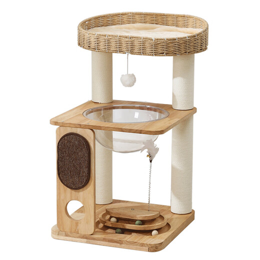 迦宠实木猫爬架猫树一体家用太空舱仿藤编猫窝猫抓板架子猫咪用品大全 S81 【可睡18斤】实木【纸麻】