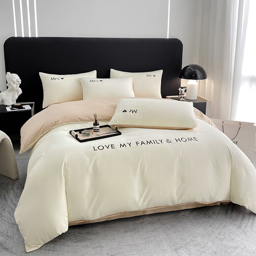 Antarctic quilt core + four-piece set + pillow core Double household summer quilt set Bedding full set eight-piece set Hand holder - Milkshake white + milk-coffee color [full set] 1.8m bed seven-piece set [2.0m quilt core 6Jin [Jin equals 0.5 kg]]