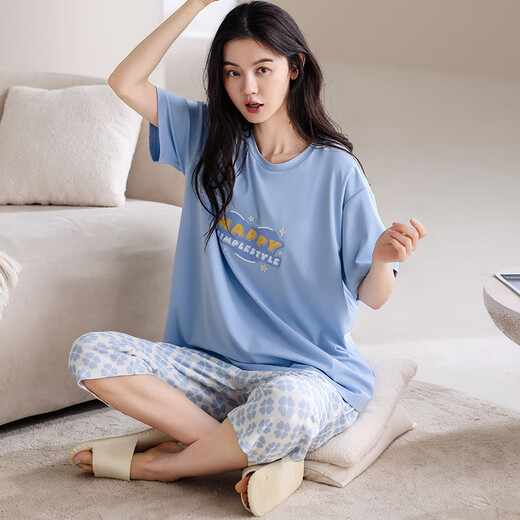 
Modal pajamas for women in summer pure cotton 2025 new short-sleeved cropped trousers with chest pads for outdoor wear for women's suits 9215 pure cotton short-sleeved cropped trousers M Recommended 80-100Jin [Jin equals 0.5 kg]