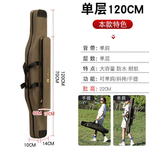 Chaosihui New Big Belly Sea Rod Bag Fishing Rod Bag Hand Rod Fishing Tackle Bag Shoulder Waterproof Large Capacity Rockfishing Bag Luya Fishing Bag Single Layer Canvas Big Belly 80cm