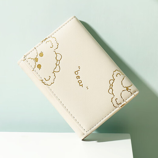 Drawing Ji (HUAJI) cute little bear wallet women's new fashion card bag folding small wallet women's small and fresh student wallet white