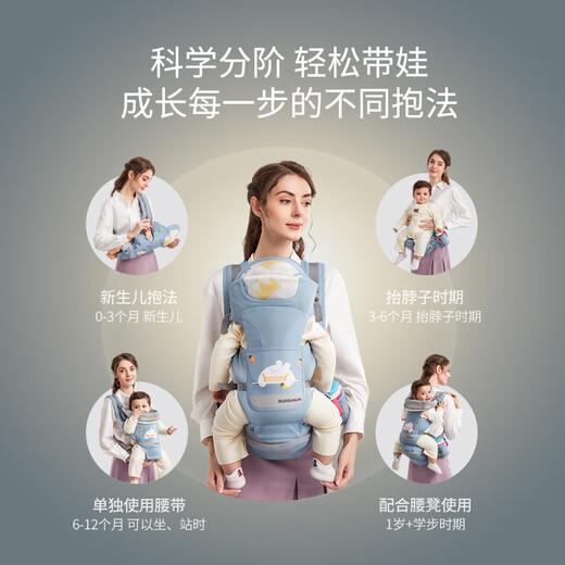 
Budou Mom Factory Spot Baby Strap Waist Stool Children's Four Seasons Universal Baby Holding Artifact Multifunctional Front Cas Blue (Four Seasons Universal Comfort Style