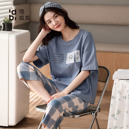 Offizielle Website [empfohlen von der zentralen Mutter] 2025 Neue Pyjamas für Frauen für Sommer für den Sommer mit kurzärztem zweiköpfigen zweiteiligen Sommer-Streifen-Home-Kleidung YZT9858 M Frauenstil empfohlen 80100jin [Jin gleich 0,5 kg]