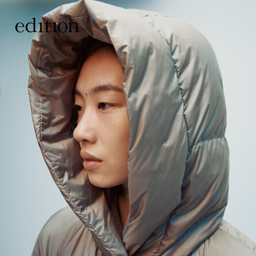 editionE+轻生活系列冬新款升温蓄热轻暖连帽瘦长收腰羽绒服 雾青灰色 M