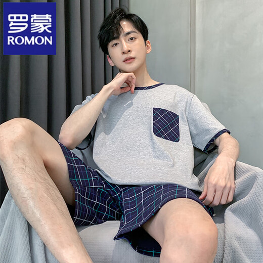 罗蒙（ROMON）睡衣套装男夏季新款短袖短裤青少年初中学生男款大码家居服两件套 HDE9928 L