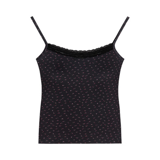 Sweet hot girl blue lace camisole women's summer bm floral inner bottoming short top with breast pads black floral one size