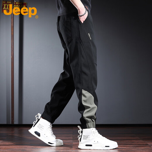 JEEP Jeep Overalls Men's Spring and Summer Casual Sports Pants Men's Loose Leg-tie Trendy Men's Pants Black 2XL