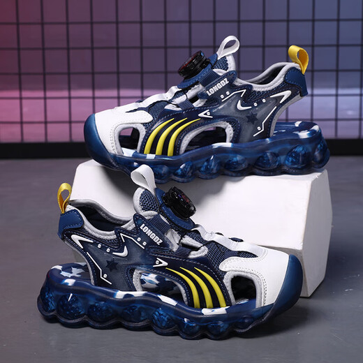 Children's Sandals Boys Summer 2025 New Baotou Beach Shoes for Big Children Boys Soft Bottom Anti-Slip Summer Mesh Sapphire Blue 38