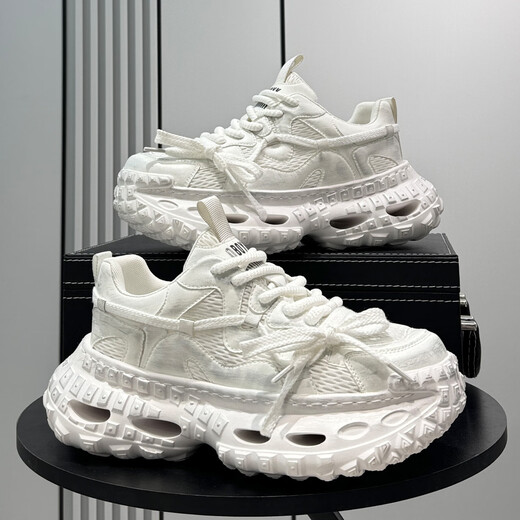 Diggorl Hong Kong trendy brand men's shoes tire daddy shoes 2025 autumn new breathable mesh thick-soled sports and leisure shoes for men white 38 standard leather shoe size