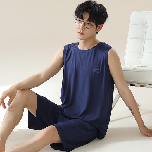 Shuo Gujin (SHUO GU JIN) official modal ice silk men's pajamas summer short-sleeved shorts thin teenagers large size can wear home clothes outside 3520# L