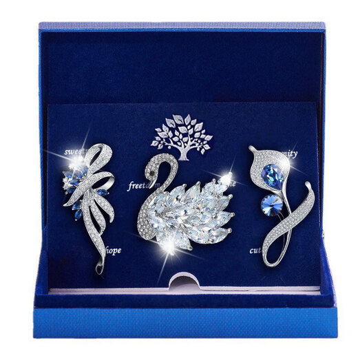 Elegant and fashionable brooch for women silk scarf anti-exposure buckle suit collar flower pin Chinese Valentine's Day gift for wife and girlfriend Luxurious flower swan brooch three-piece set