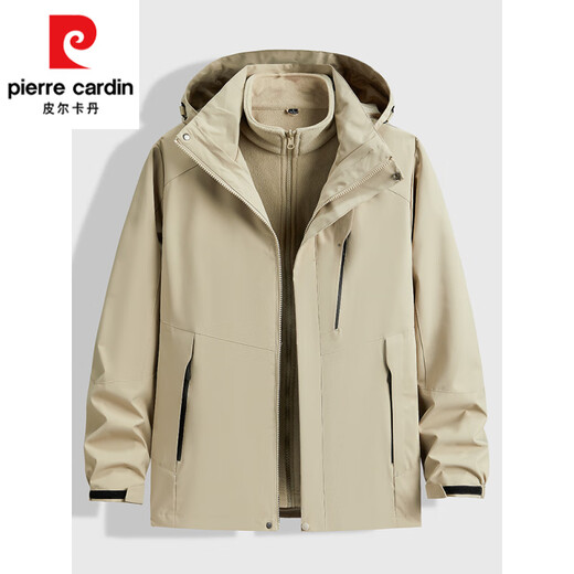 Pierre Cardin 3-in-1 Jacket Men's Removable Liner Autumn and Winter Dad Jacket Large Size Velvet Thickened Jacket Men Navy Blue L