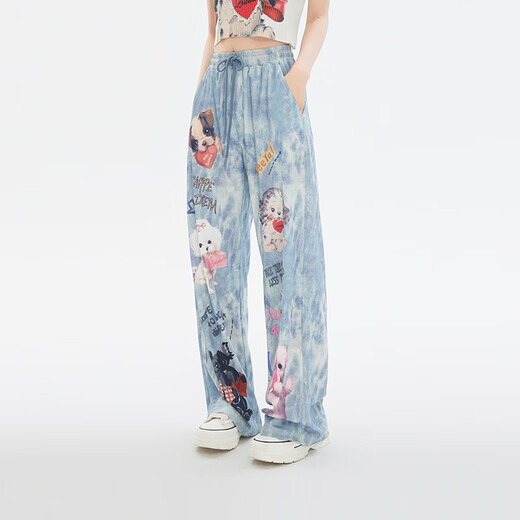 Lalabobo [Sonnenschutz und UV-Schutz] Fun Weit-Bein-Hosen für Frauen 2025 Sommer Neue lose und vielseitige Hosen LBEB-WXZC22 Blue Thin L.