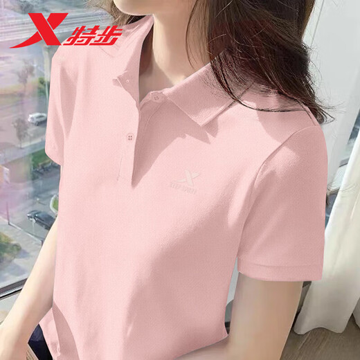 特步运动套装女2025夏季速干翻领上衣短裤两件套晨跑锻炼女士休闲装 套装-天幕红 M 裤子偏大，默认发小一码