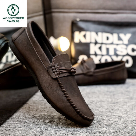 
Woodpecker Beanie Shoes Men's 2025 New Spring Men's Shoes British Men's Casual Leather Shoes Fashion and All-match Leather Casual Board Shoes YL-D826 Brown 39