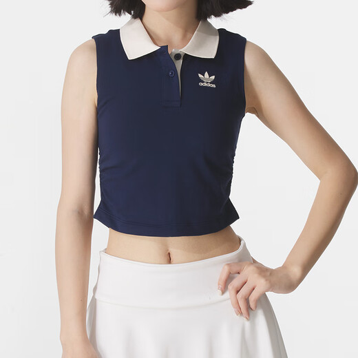 阿迪达斯 （adidas）三叶草女装 POLO PAD TANK 短款自带胸垫运动紧身翻领背心 KE3893/深靛蓝 S