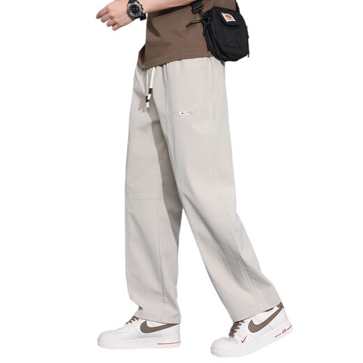 Mit reinen Yishion Ice Seidenhose 2025 Sommerdünne Marke Lose Sporthosen für Jungen, die schnell trocknen, dürftige lässige Hose 6630 Khaki + 6630 Black M 90-110Jin [Jin gleich 0,5 kg]