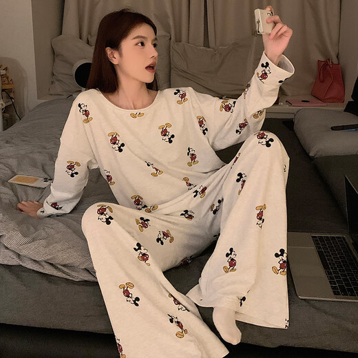 
Yalu new pajamas for women in spring and autumn summer long-sleeved cute student dormitory pure and beautiful home clothing set KT-16803-Sesame Street L [Suggested 100-120Jin [Jin equals 0.5 kg]]