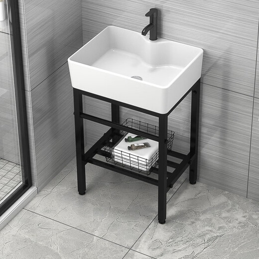 Petit appartement bassin de lavage en céramique, lavabo, évier de salle de bain, bassin de comptoir, bassin de colonne de balcon 4837E Basin + drain de support / petit appartement