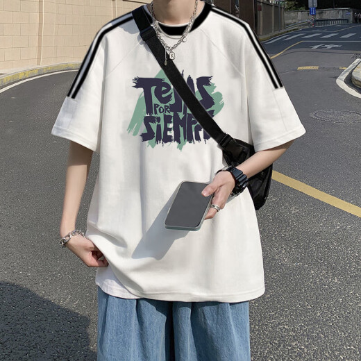 Mit reinem amerikanischem Retro-Kurzarm-T-Shirt für Männer im Sommer 2025 New Lose Design Nische Japaner Ins Trendy Top [3895*Wasp] Weiß M 85-120jin [Jin ist 0,5 kg]