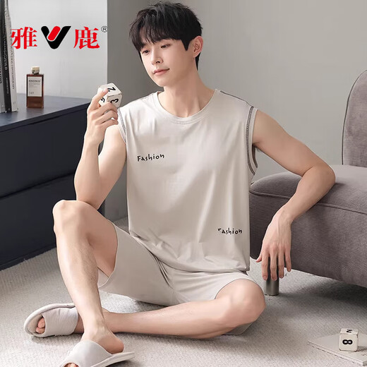 Yalu Herren-Pyjamas Sommermodal Ice Silk Weste Shorts Anzug Teenager große ärmellose Hauskleidung A-12027 2xl