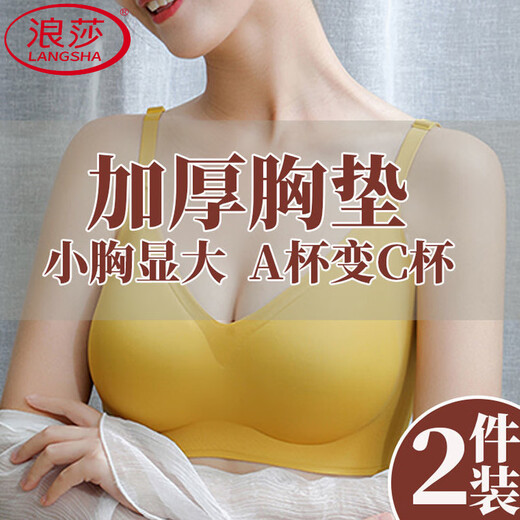 浪莎（LangSha）品牌无痕美背内衣女小胸显大内衣平胸专用无钢圈文胸聚拢收副乳胸 黑色+黑色 L 120-135斤】6厘米