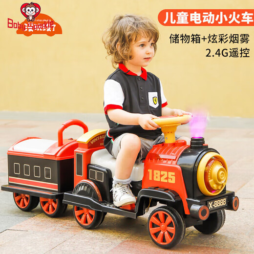 BABY SPARKLE小火车可坐人遥控儿童电动车男女小孩玩具四轮汽车双座宝宝电瓶车 复古莺鸢粉【遥控模式】 电力驱动
