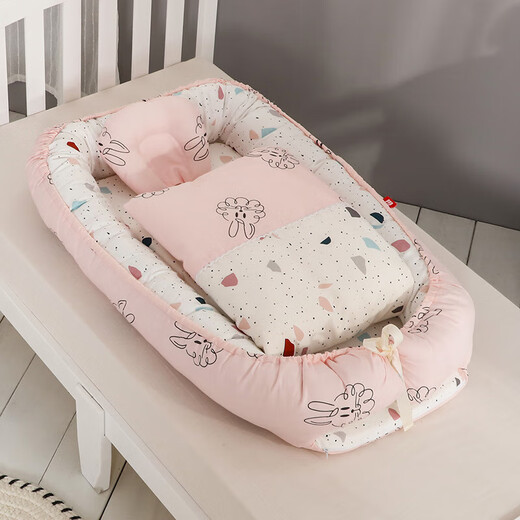Anti-Druck-tragbare Schutzbabynest dreidimensionale Baumwollbionische Schlafisolation Krippe Korallenorange (mit Quilt) 55*90*15