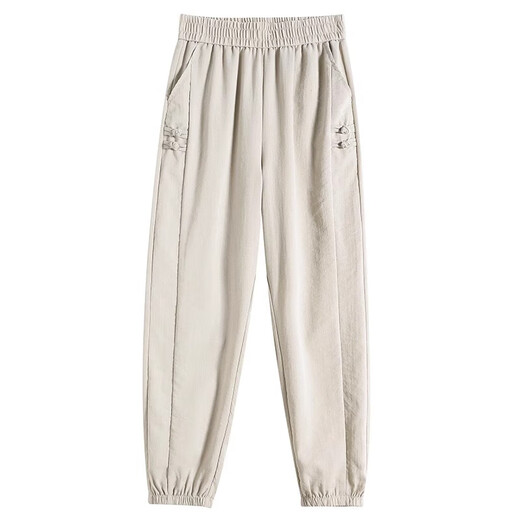 [Seda de hielo Anti-Wrinkle] Algodón de verano y lino Pantalones deportivos de estilo de talla de talla de talla de talla de tamaño de nueve puntos Pantalones casuales de harem para mujeres de albaricoque L [sugerido 100-115 Jin [Jin equivale a 0.5 kg]]]