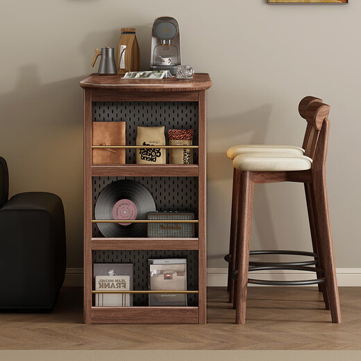 Small wood walnut medieval style black walnut bar counter dining side cabinet living room household solid wood retractable apartment dining table storage cabinet bar counter + retractable rack group and