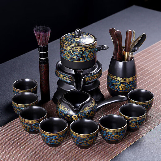 2025 New Kung Fu Tea Set Home Light Luxury High-End Lazy Automatic Tea Making Artifact Teapot Tea Cup Golden Flower Green Tea Maker + Fair Cup